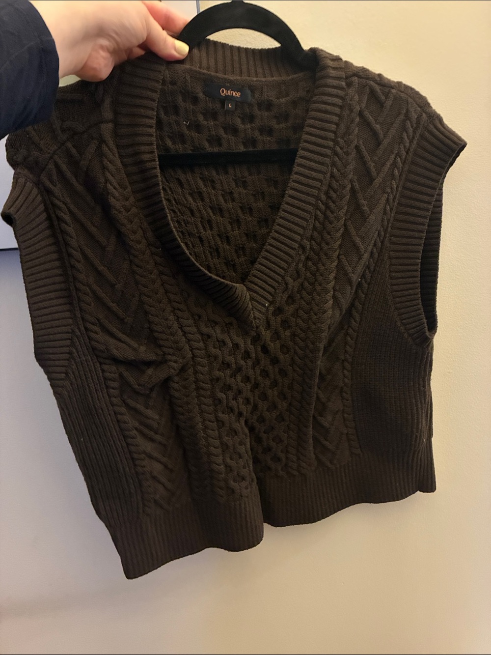 Quince Dark Brown Cable-Knit V-Neck Sweater Vest